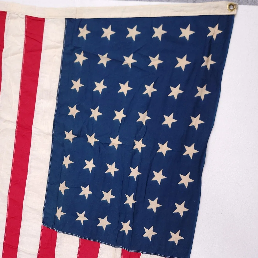 Vintage 48 Star American Flag Cotton Bunting Sewn Stripes 32x57‎ Americana WWII